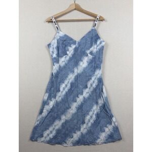 Tommy Hilfiger Jeans Tie Dye Logo Strap Dress Size L Blue White Y2K Knee Length